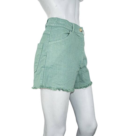 NICO NICO High Rise Cut off Shorts in Green Cotton Women's Size 8 - Picture 4 of 9